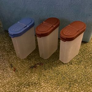 Vintage Tupperware Blue and Brown Spice Containers